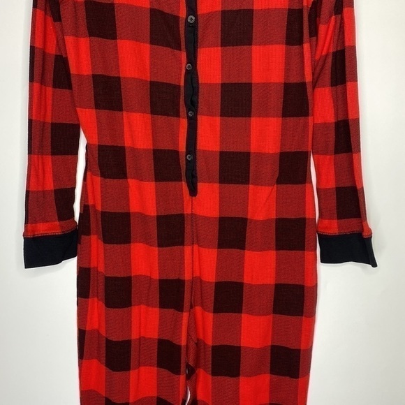 Old Navy Thermal Knit Red Black Plaid One Piece Pajama Large - Picture 3 of 9